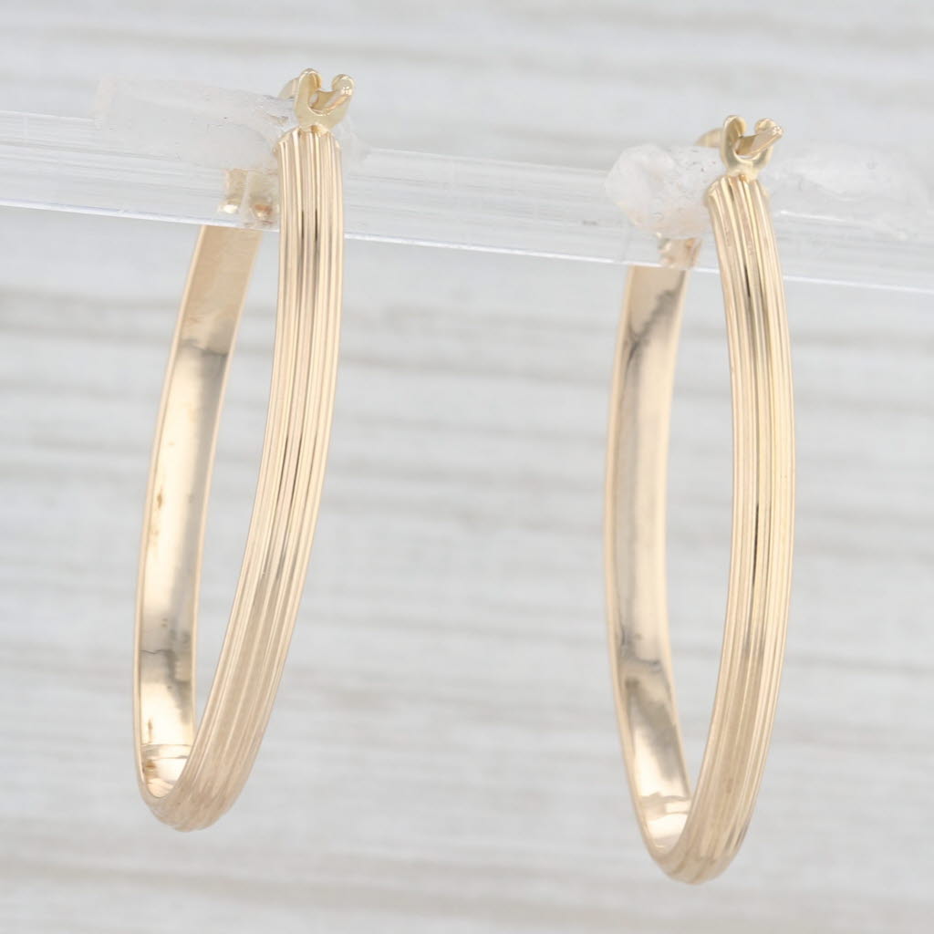 Light Gray New Beveled Oval Hoop Earrings 14k Yellow Gold Snap Top Hoops