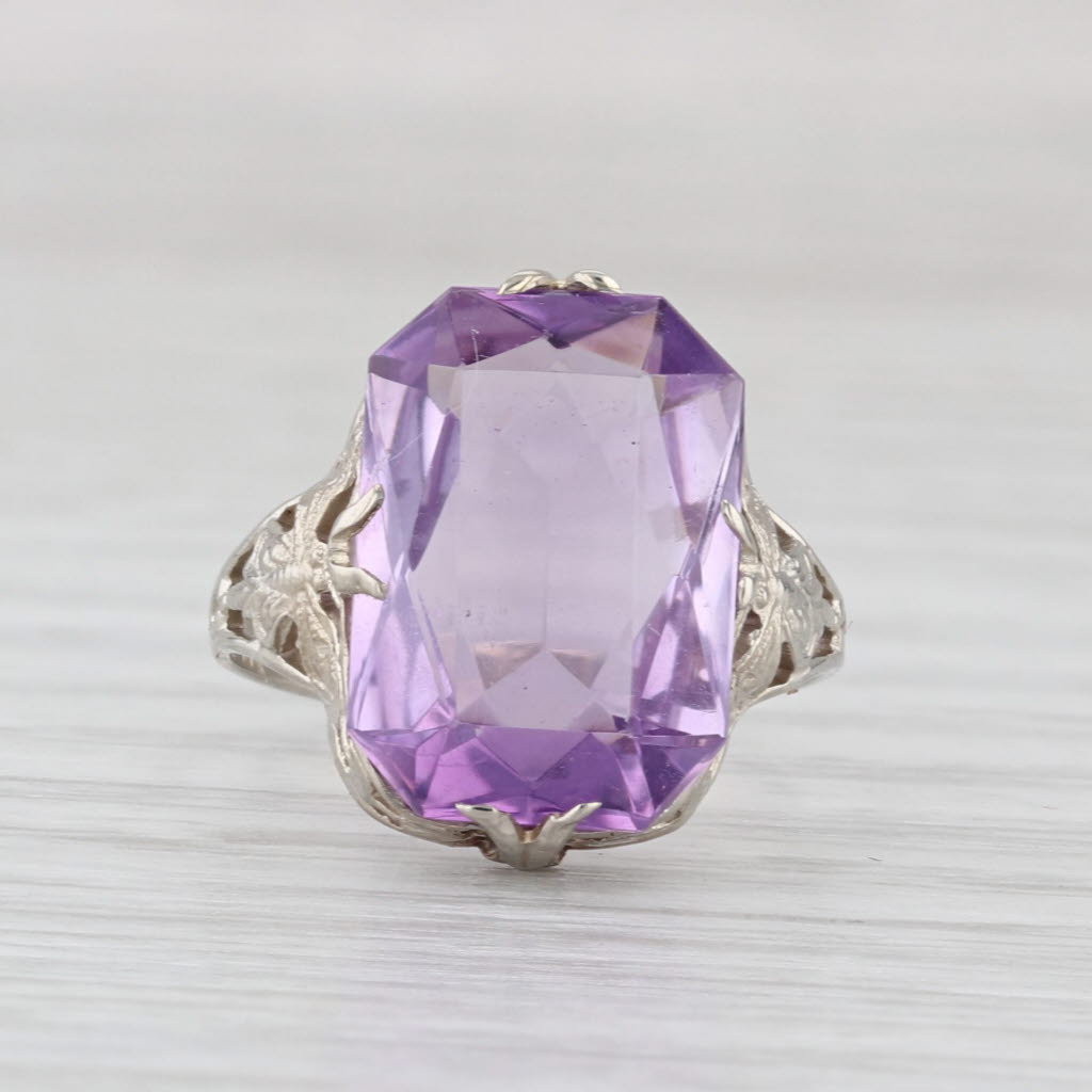 Vintage 0.50ct Amethyst Solitaire Ring 14k White Gold Floral Size 5