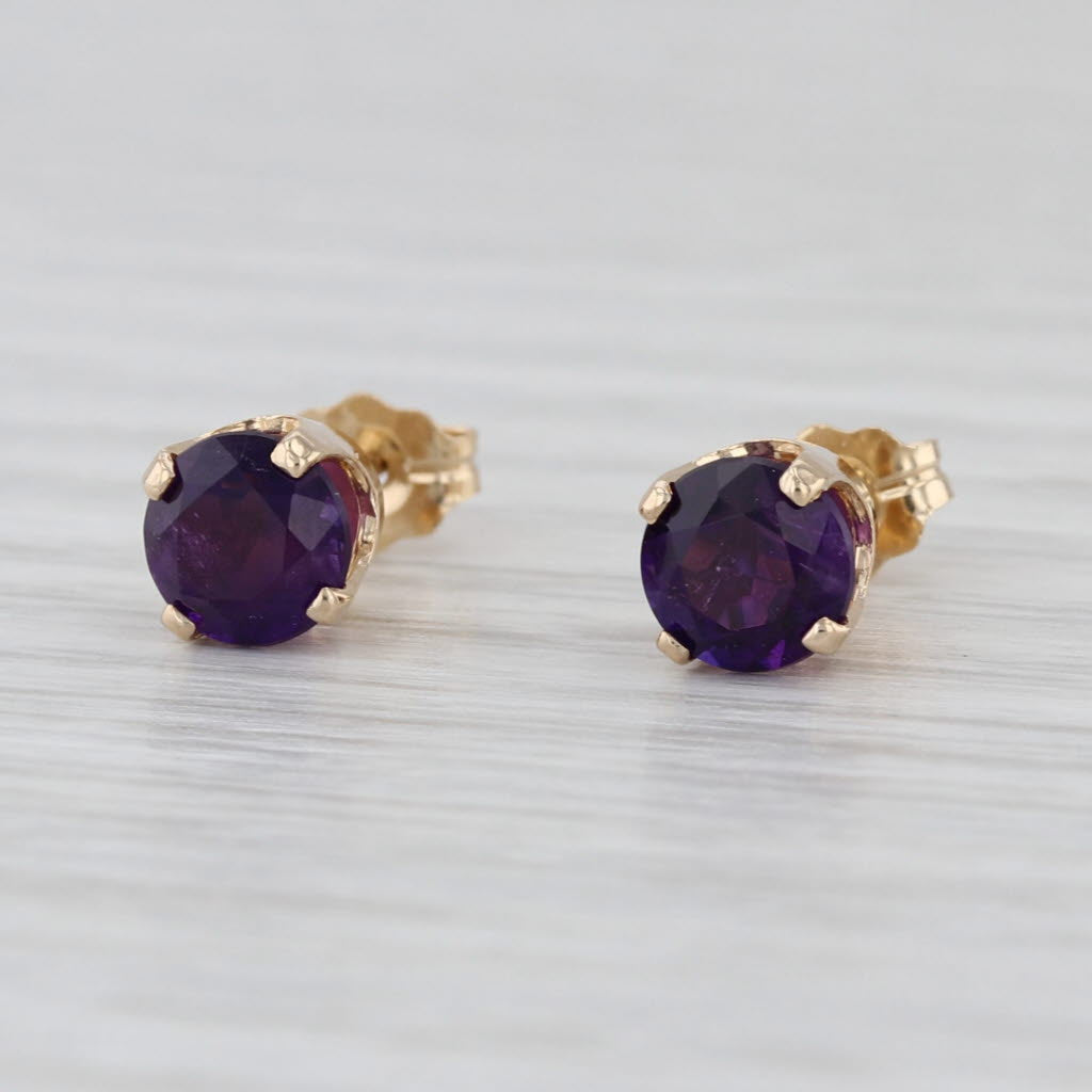 1.16ctw Amethyst Solitaire Stud Earrings 14k Yellow Gold Round Studs