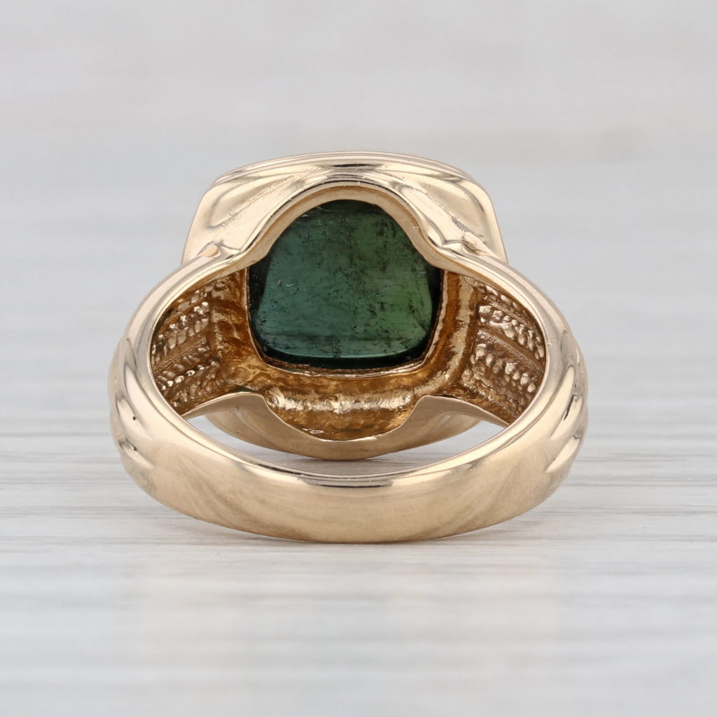 Green Tourmaline Cushion Cabochon Ring 14k Yellow Gold Size 6 Solitaire