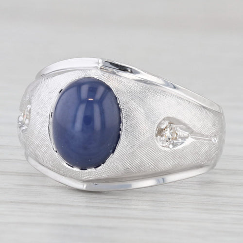 Light Gray Vintage Lab Created Star Sapphire Diamond Men's Ring 10k White Gold Size 9.75