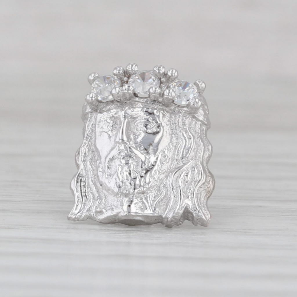 Jesus Crown of Thorns Single Stud Earring 10k White Gold Cubic Zirconia