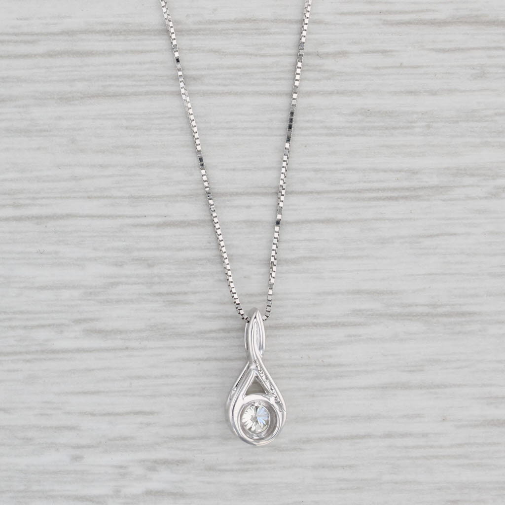 Light Gray 0.12ct Round Diamond Solitaire Pendant Necklace 14k White Gold 18" Box Chain