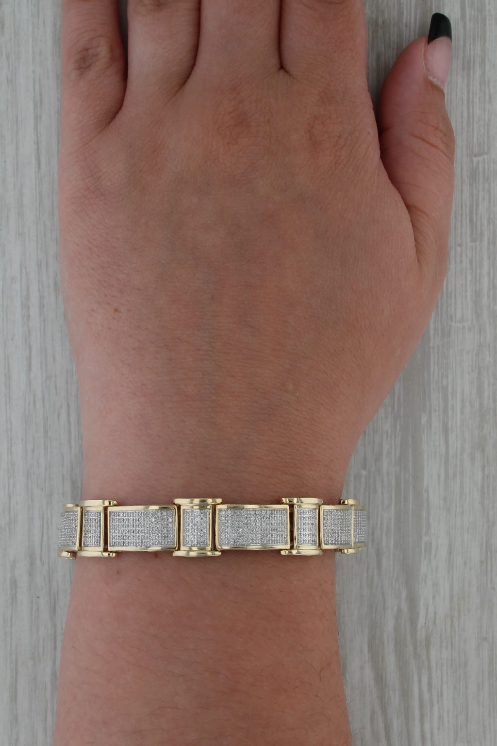 1.70ctw Pave Diamond Link Bracelet 10k Yellow White Gold 8.25" 12.4mm