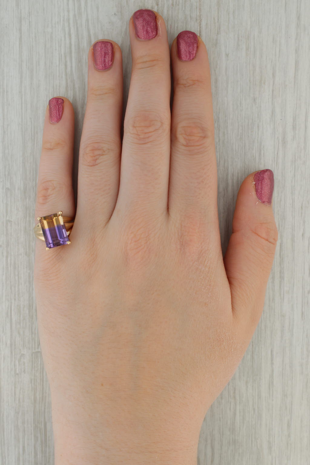 Rosy Brown 6.50ct Purple Ametrine 10k Yellow Gold Ring 10k Yellow Gold Size 7 Emerald Cut