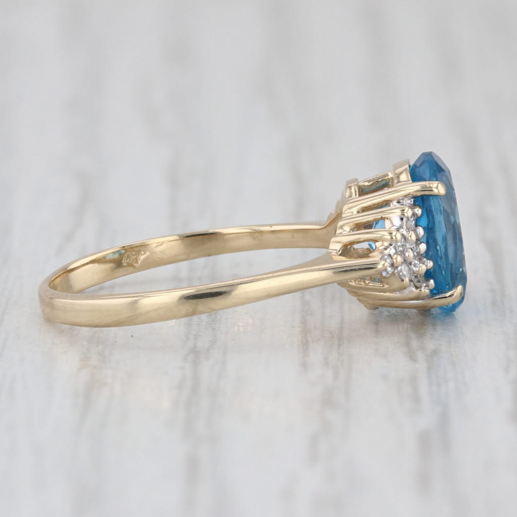 2.50ctw Oval Blue Topaz Diamond Ring 14k Yellow Gold Size 6.75