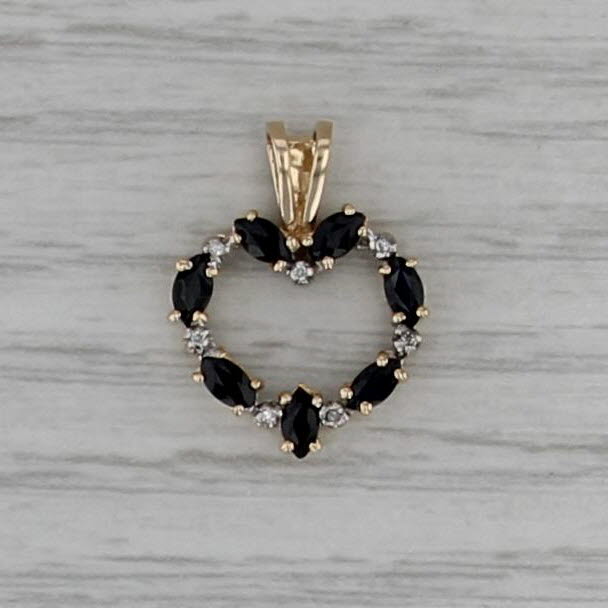 0.64ctw Blue Sapphire Diamond Heart Pendant 14k Yellow Gold