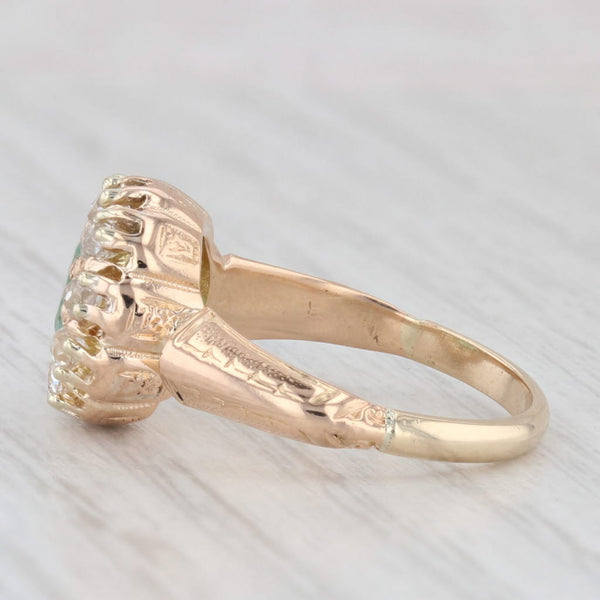 Light Gray Antique 1.15ctw Emerald Diamond Halo Ring 15k Yellow Gold Size 5 Engagement