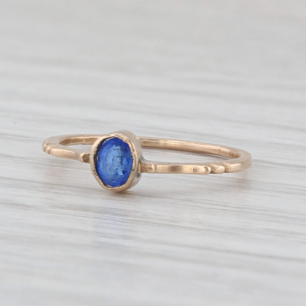 Antique Simulated Sapphire Blue Glass Baby Ring 10k Yellow Gold Small Size
