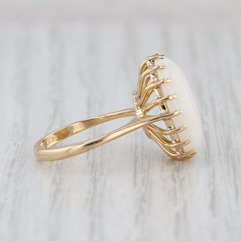 Oval Cabochon White Opal Solitaire Ring 18k Yellow Gold Size 5.75