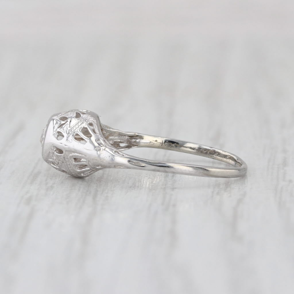 Art Deco Diamond Solitaire Filigree Ring 18k White Gold Size 4.75