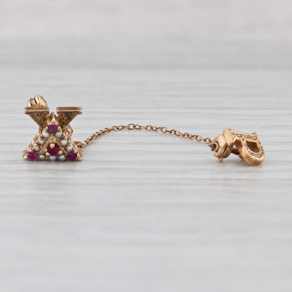Delta Chi Badge 10k Gold Pearl Ruby Vintage Fraternity Mini Sweetheart Pin