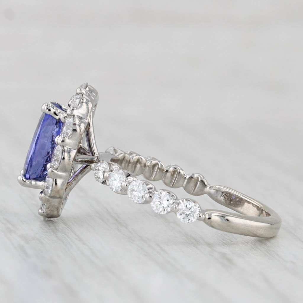 Light Gray 3.10ctw Oval Tanzanite Diamond Halo Ring 14k White Gold Size 6.75