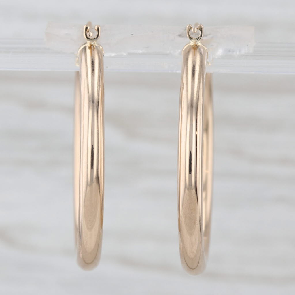 Round Hoop Earrings 14k Yellow Gold Snap Top Pierced Hoops