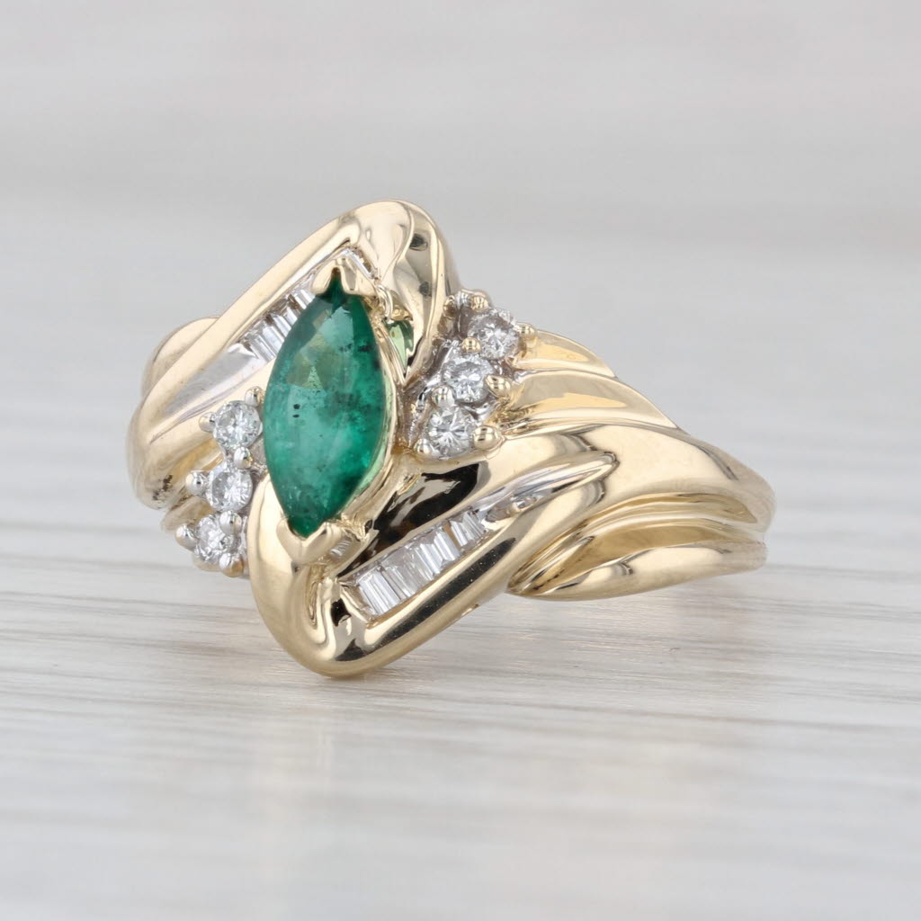 0.69ctw Marquise Emerald Diamond Ring 14k Yellow Gold Size 6.75 Bypass