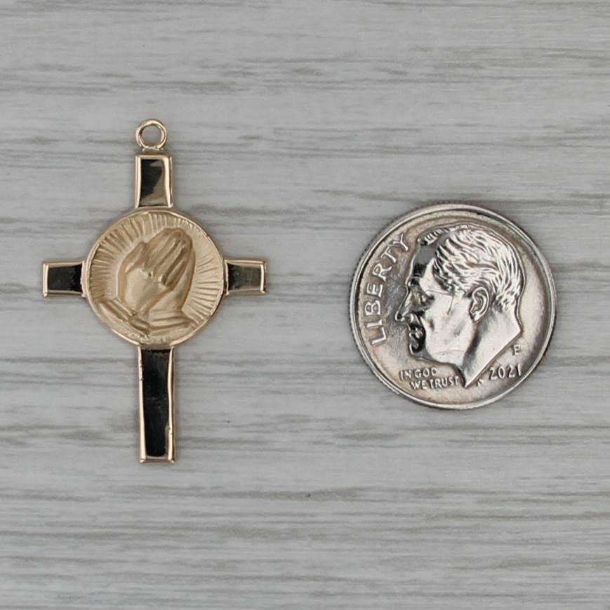 Prayer Hands Cross Pendant 14k Yellow Gold Charm