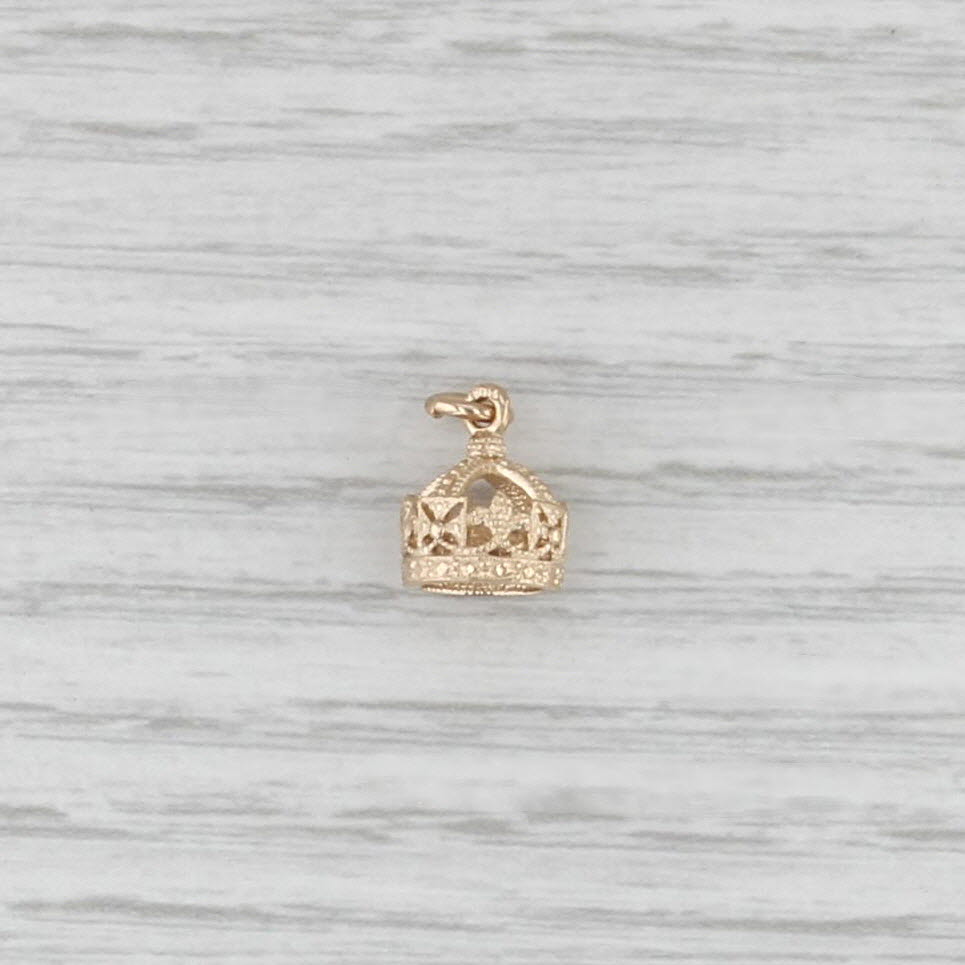 Ornate Crown Charm 14k Yellow Gold Small Pendant