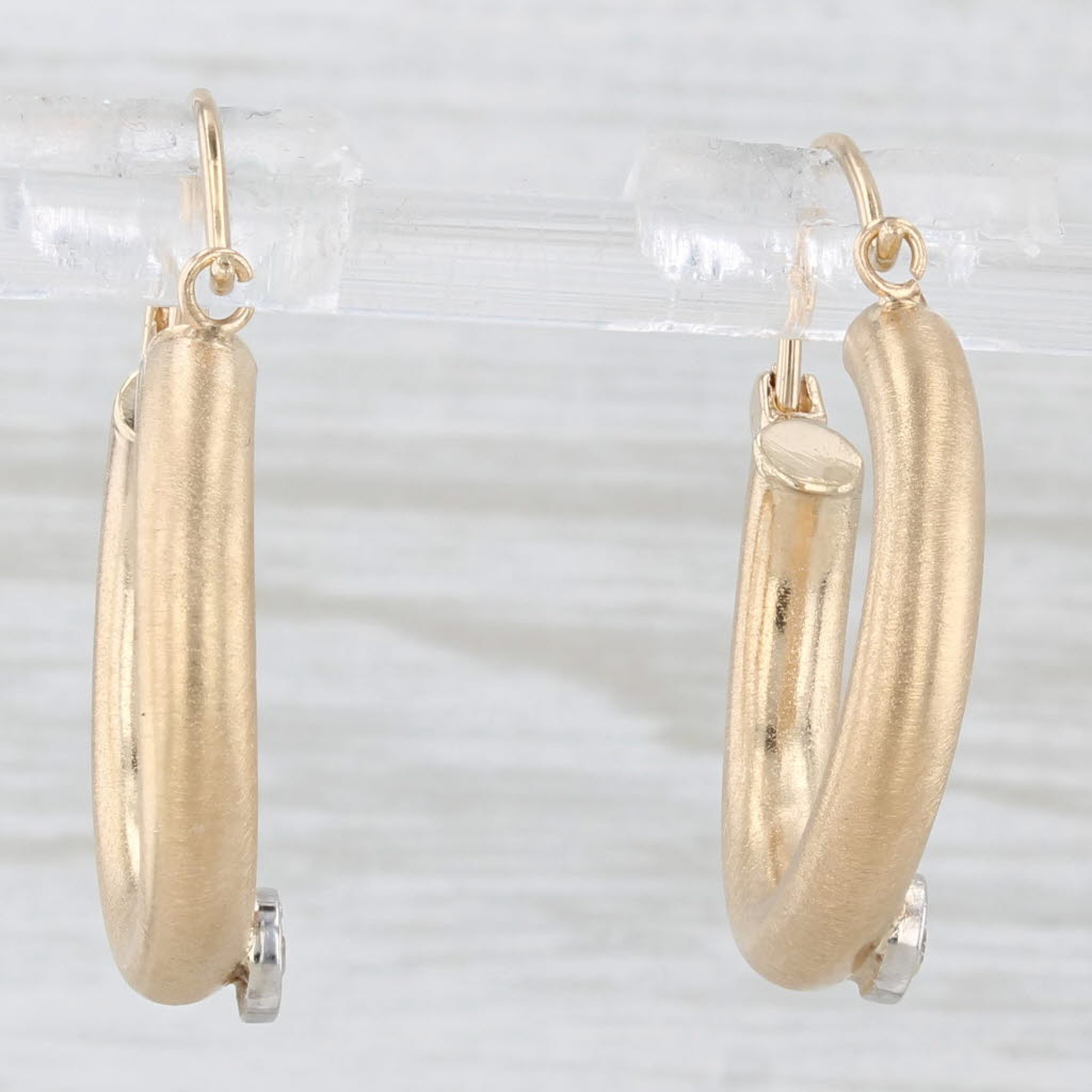 Light Gray Diamond Hollow Hoop Earrings 14k Yellow Gold Light Weight Round Hoops