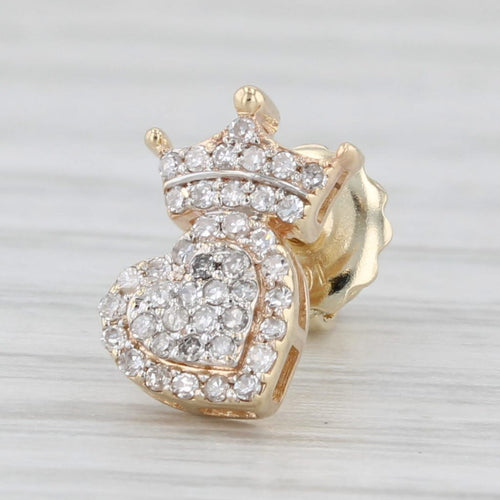 Light Gray Single 0.15ctw Diamond Crown Heart Stud Earring 10k Yellow Gold