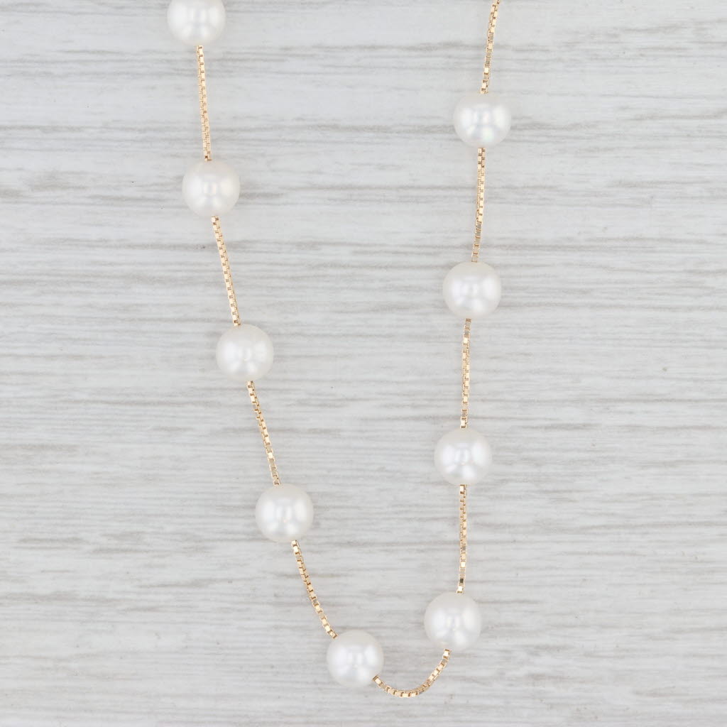 Disney Cultured Pearl Station Necklace 14k Yellow Gold 17" Box Chain