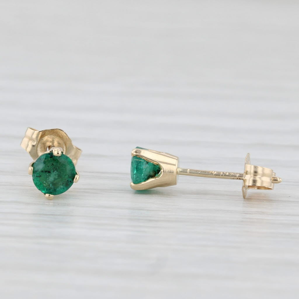 Light Gray 0.40ctw Emerald Round Solitaire Stud Earrings 14k Yellow Gold
