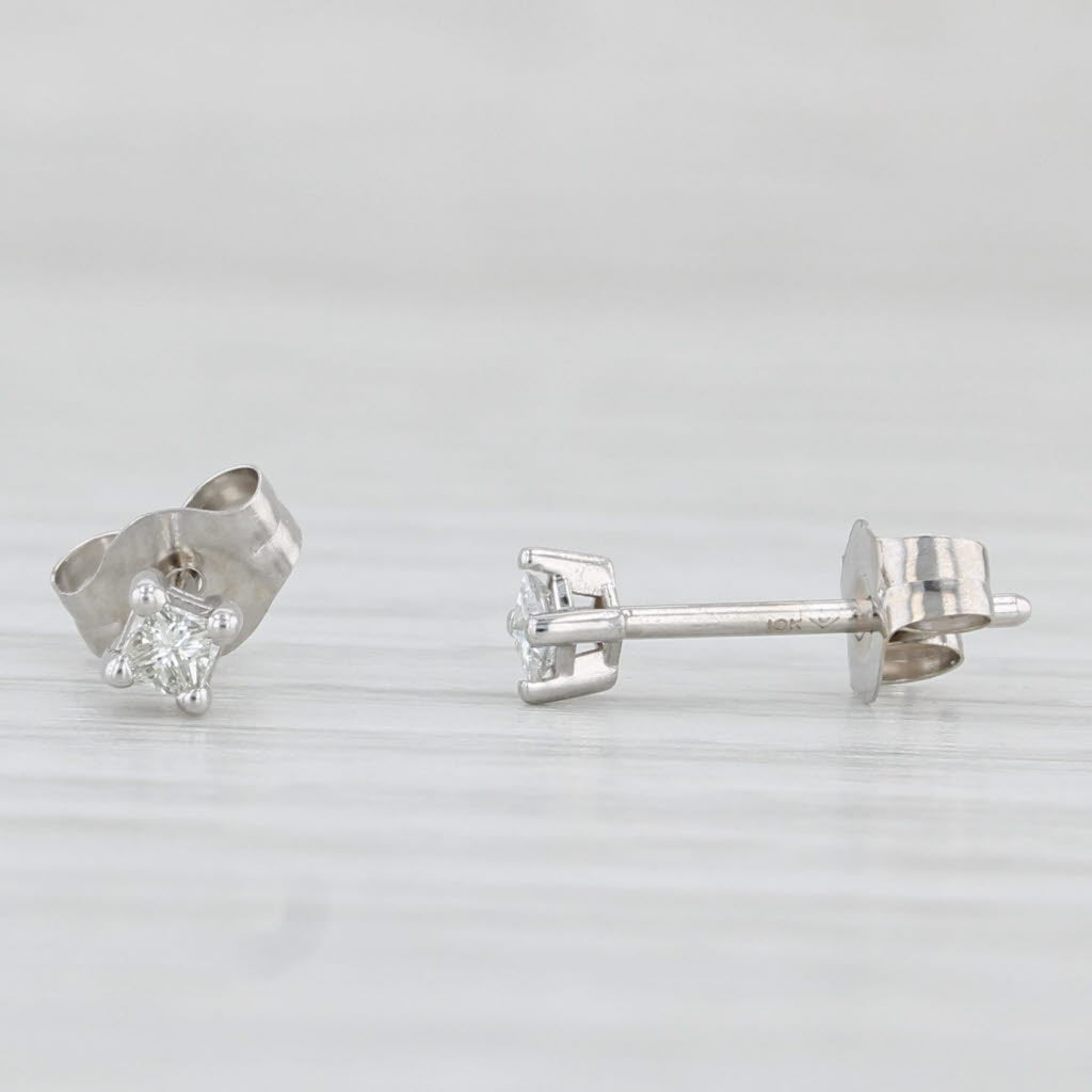 Light Gray 0.10ctw Princess Solitaire Diamond Stud Earrings 10k White Gold