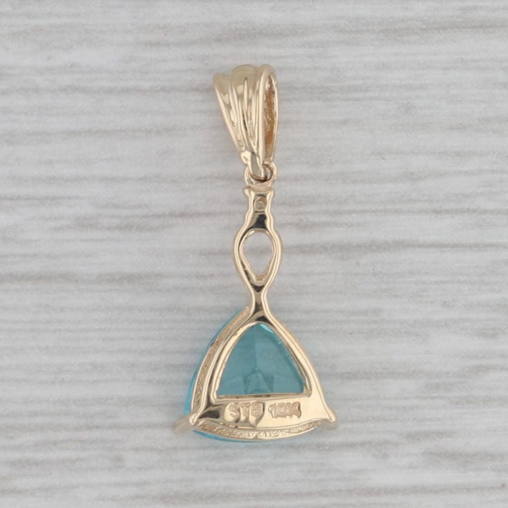 Gray 1.00ct Blue Apatite Diamond Drop Pendant 10K Yellow Gold Trillion Solitaire