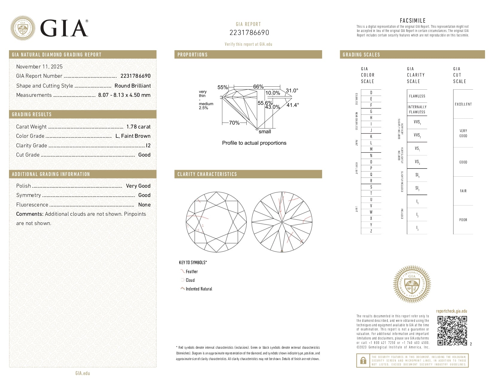 New 1.78ct Diamond Solitaire Necklace 14k Gold Cable Chain 16" 17" 18" GIA