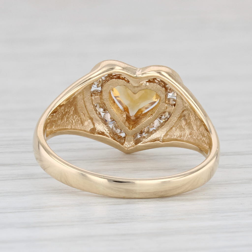 Light Gray 0.77ctw Heart Citrine Diamond Halo Ring 14k Yellow Gold Size 7.5