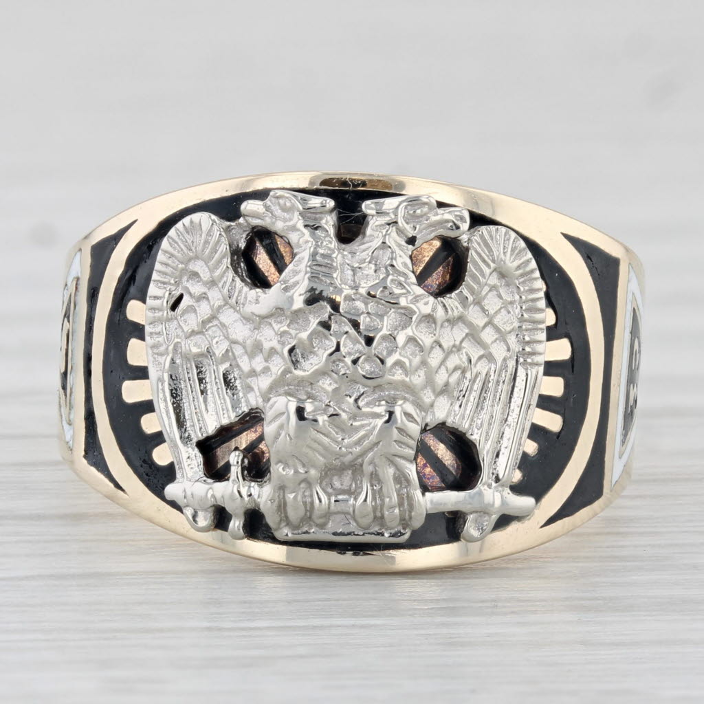 Light Gray Scottish Rite Eagle Ring 10k Gold Size 9.5 Masonic 32nd 14th Degree Yod Signet