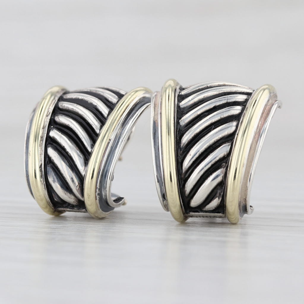 David Yurman Cable Drop Earrings 14k Gold Sterling Silver Pierced Omega Backs