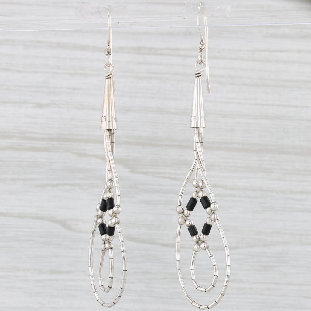 Light Gray Liquid Silver Resign Bead Dangle Earrings Sterling Silver Hook Posts Teardrops