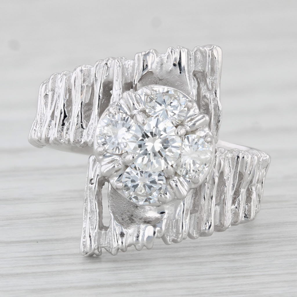 Light Gray 0.83ctw Diamond Cluster Bypass Ring 14k White Gold Size 7