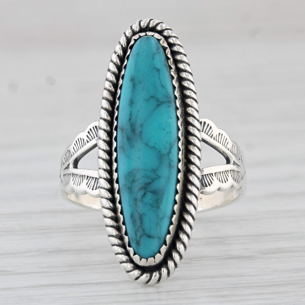 Light Gray Vintage Imitation Turquoise Ring Sterling Silver Size 6 Native American Signed