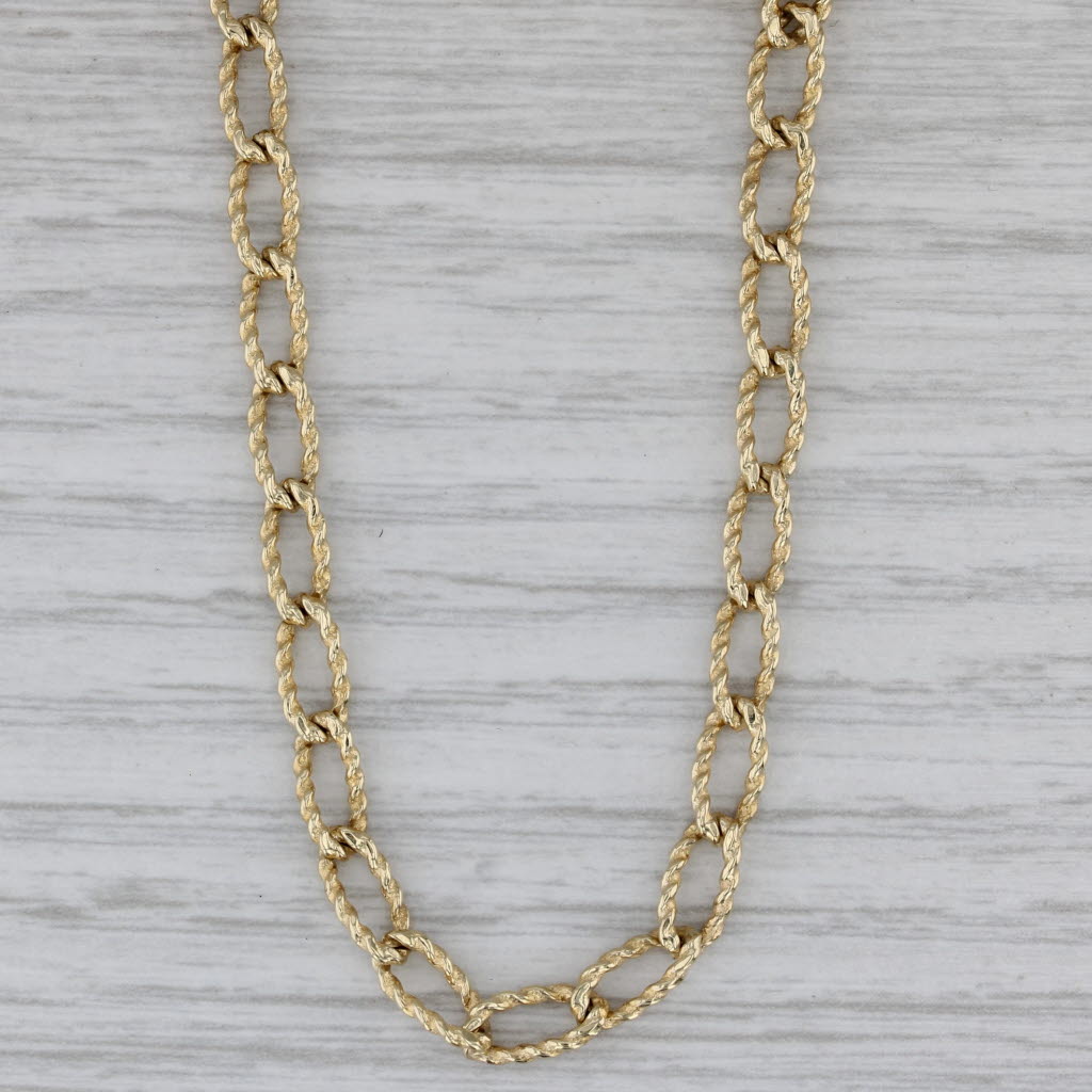 Gray 24" Curb Chain Necklace 14k Yellow Gold 4.4mm Italy Lobster Clasp