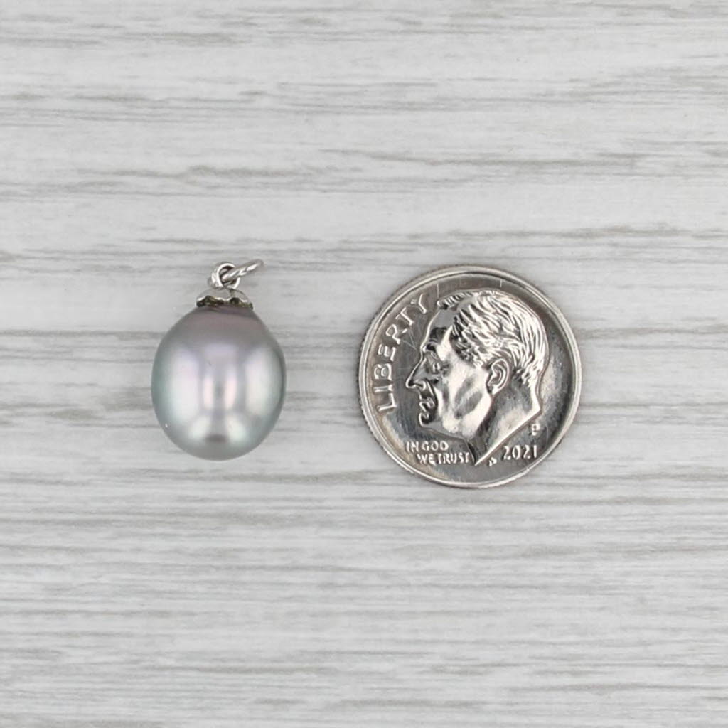 Gray Cultured Saltwater Pearl Teardrop Pendant 14k White Gold Solitaire Charm