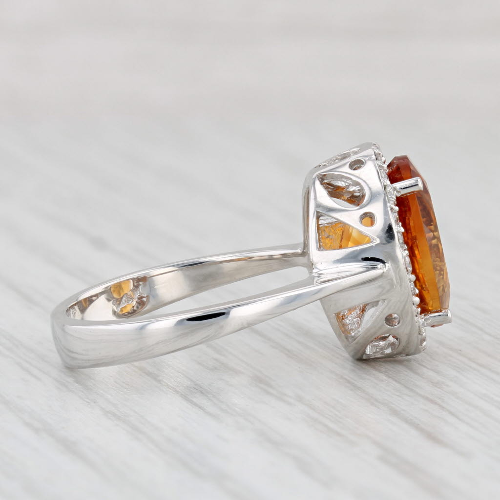 Light Gray 5.20ctw Orange Citrine Diamond Halo Ring 14k White Gold Size 7.75-8