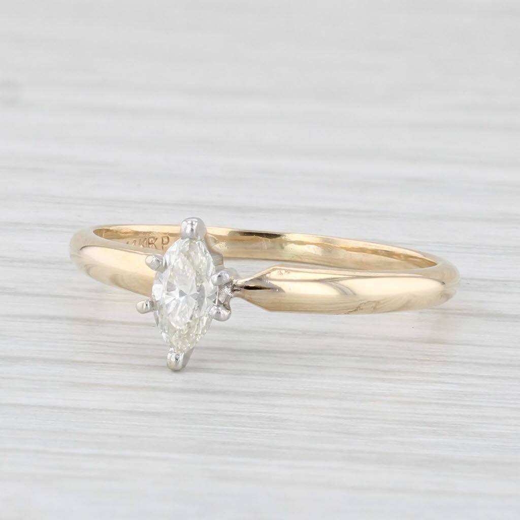 Light Gray 0.18ct Marquise Brilliant Solitaire Engagement Ring 14k Yellow Gold Size 5