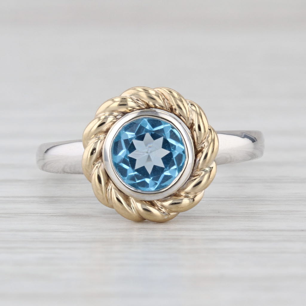 1.10ct Blue Topaz Round Solitaire Ring 14k White Yellow Gold Size 7