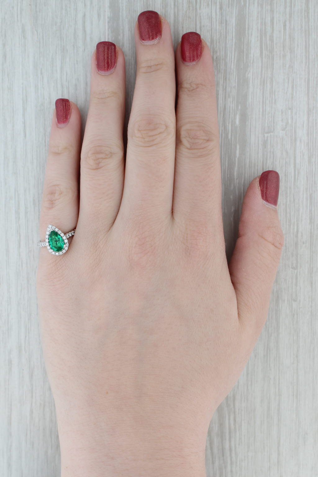 Gray 1.32ctw Emerald Diamond Halo Teardrop Ring 14k White Gold Size 6.5 Engagement