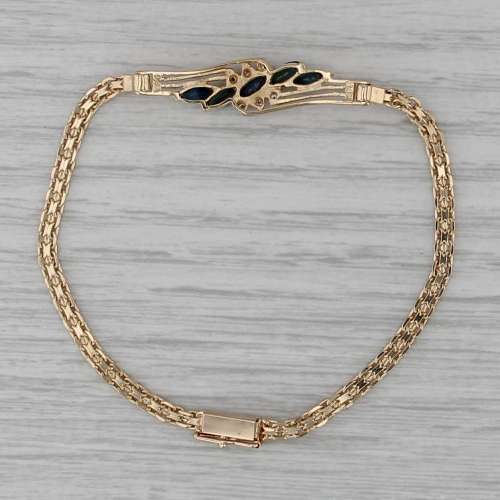 1.01ctw Blue Sapphire Diamond Bracelet 14k Yellow Gold Bismarck Chain 6.75"