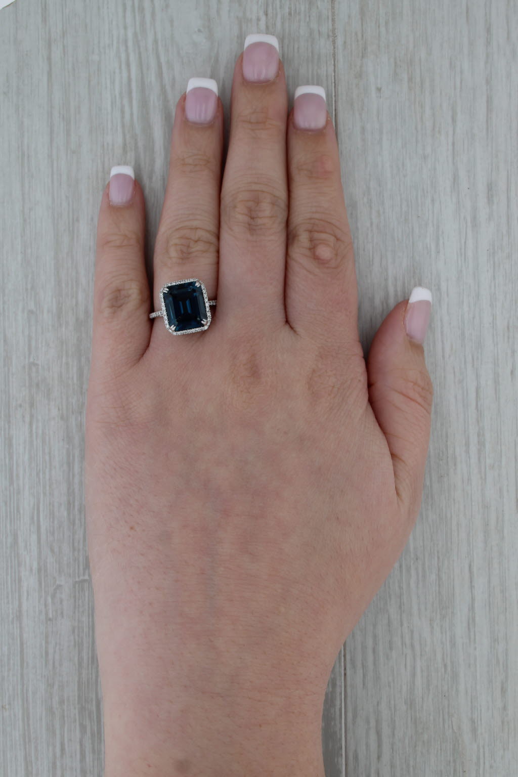 7.24ctw London Blue Topaz Diamond Halo Ring 14k White Gold Size 7.25