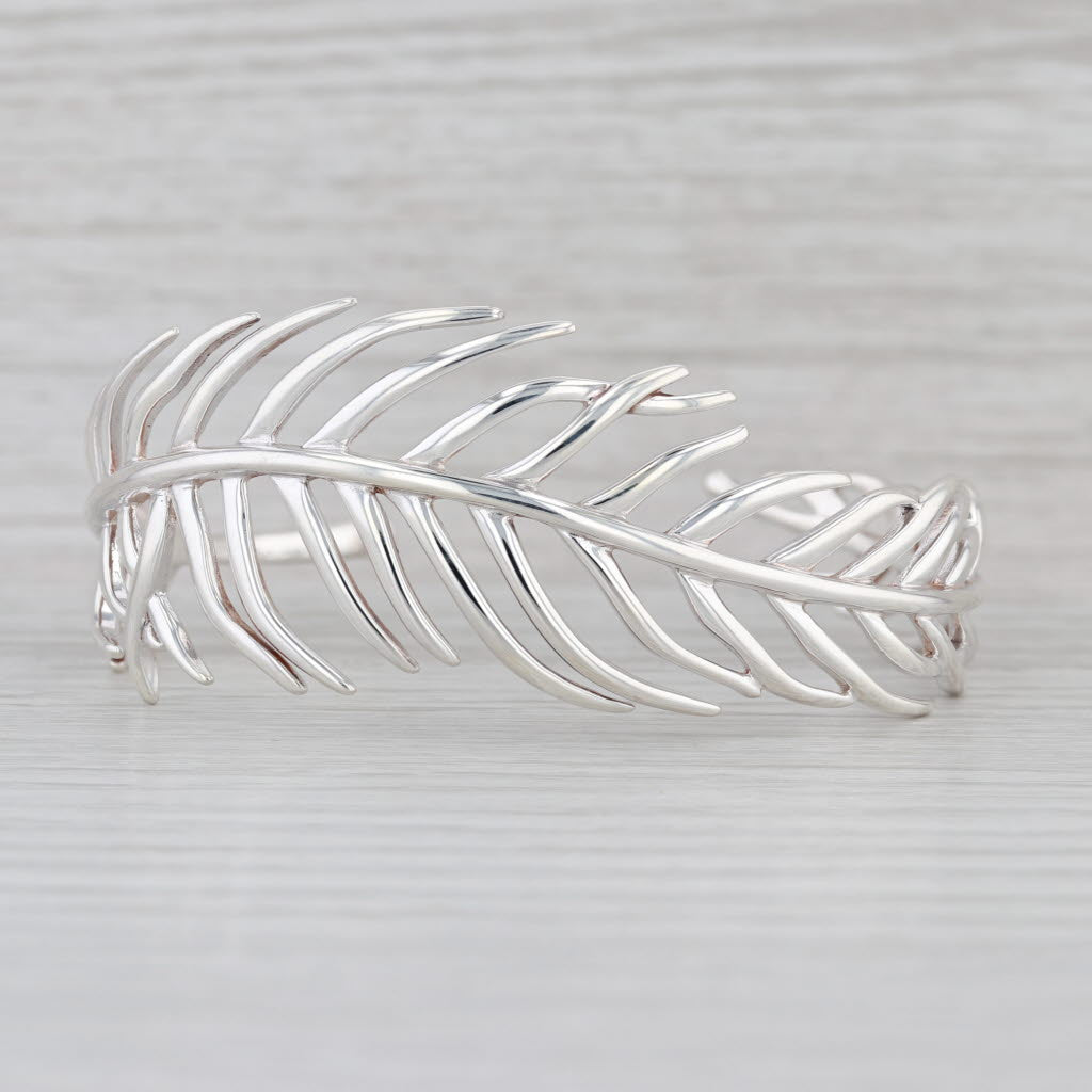 Feather Style Cuff Bracelet Sterling Silver Statement 7" 26.3mm