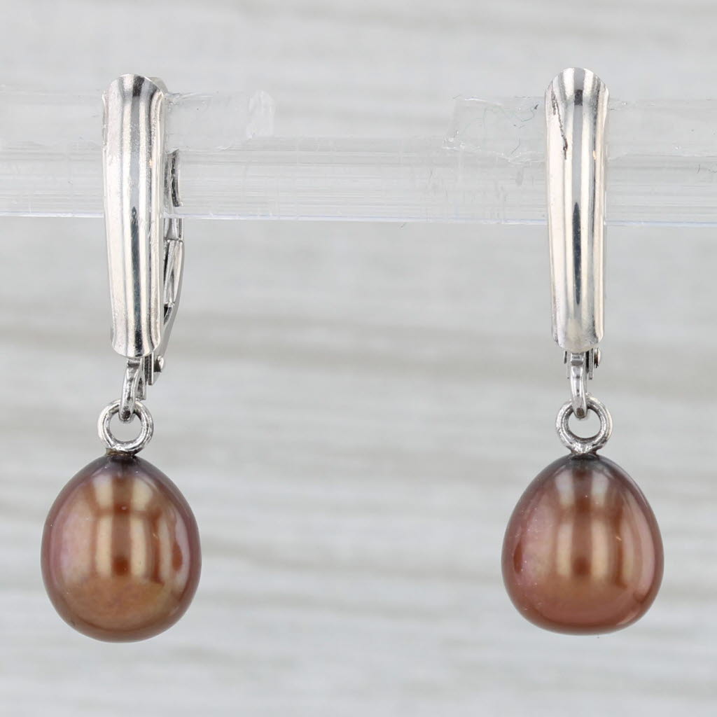 Light Gray Brown Bronze Cultured Pearl Dangle Earrings Sterling Silver Drops Lever Backs