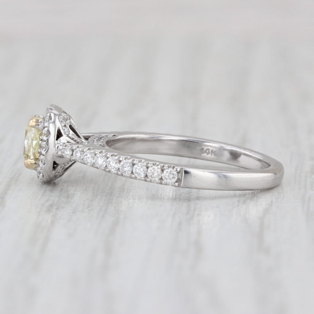 0.84ctw Yellow White Diamond Halo Engagement Ring 14k White Gold Size 5.75 Atara