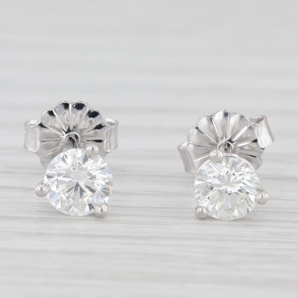 Light Gray New 0.71ctw Round Diamond Solitaire Stud Earrings 14k White Gold