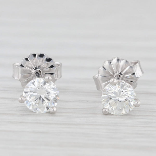 New 0.71ctw Round Diamond Solitaire Stud Earrings 14k White Gold