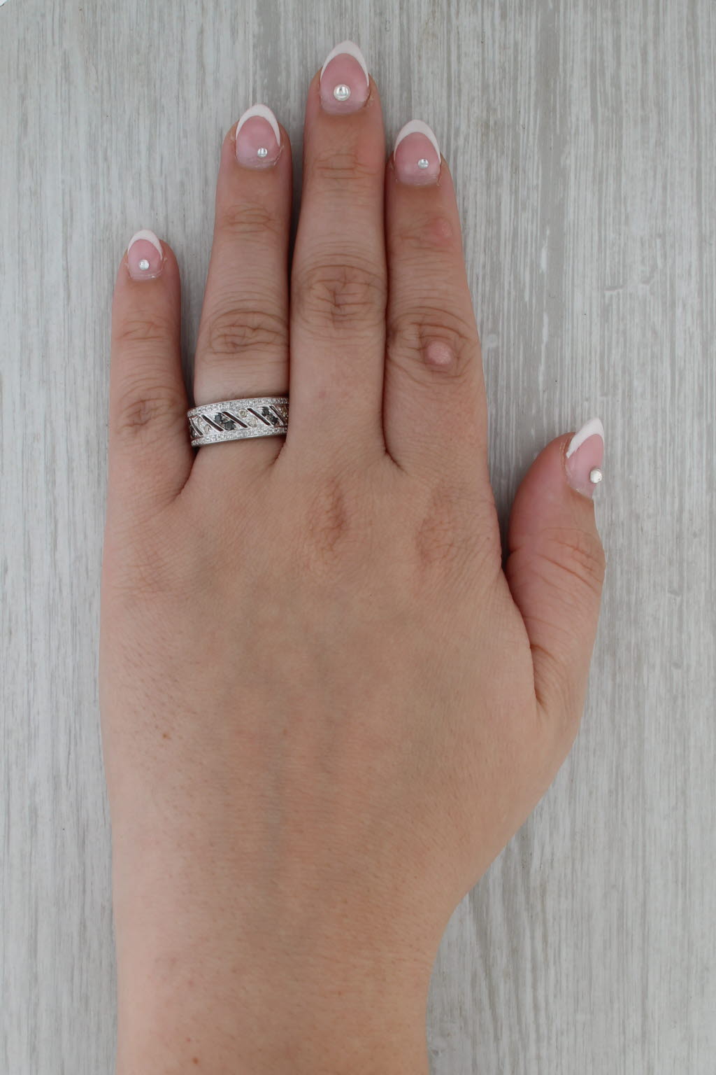 0.63ctw Black White Champagne Diamond Ring 10k White Gold Sz 6 Bridal Stackable