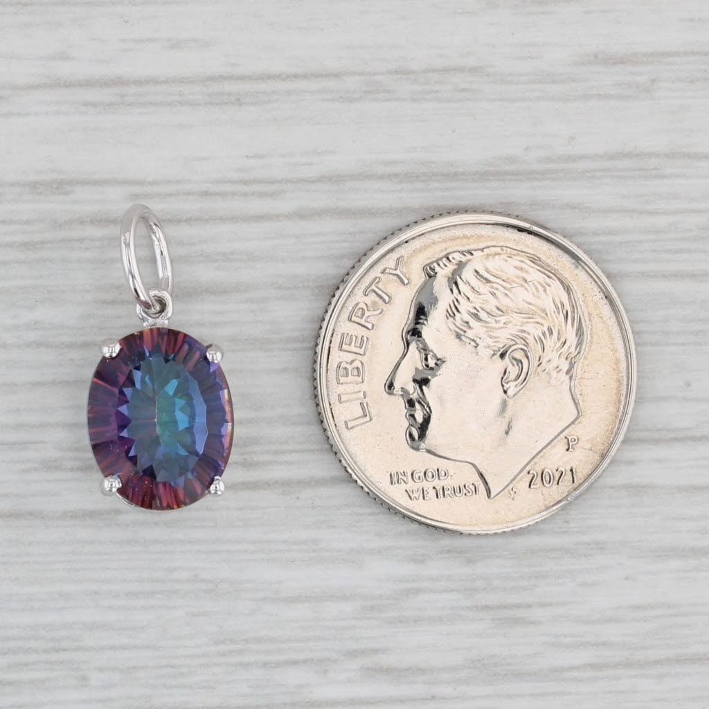 Light Gray 2.55ct Mystic Topaz Solitaire Pendant 14k White Gold Oval Purple Blue Pink Stone