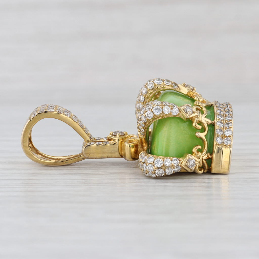 New 3.25ctw Diamond Crown Pendant 10k Yellow Gold Green Resin Statement